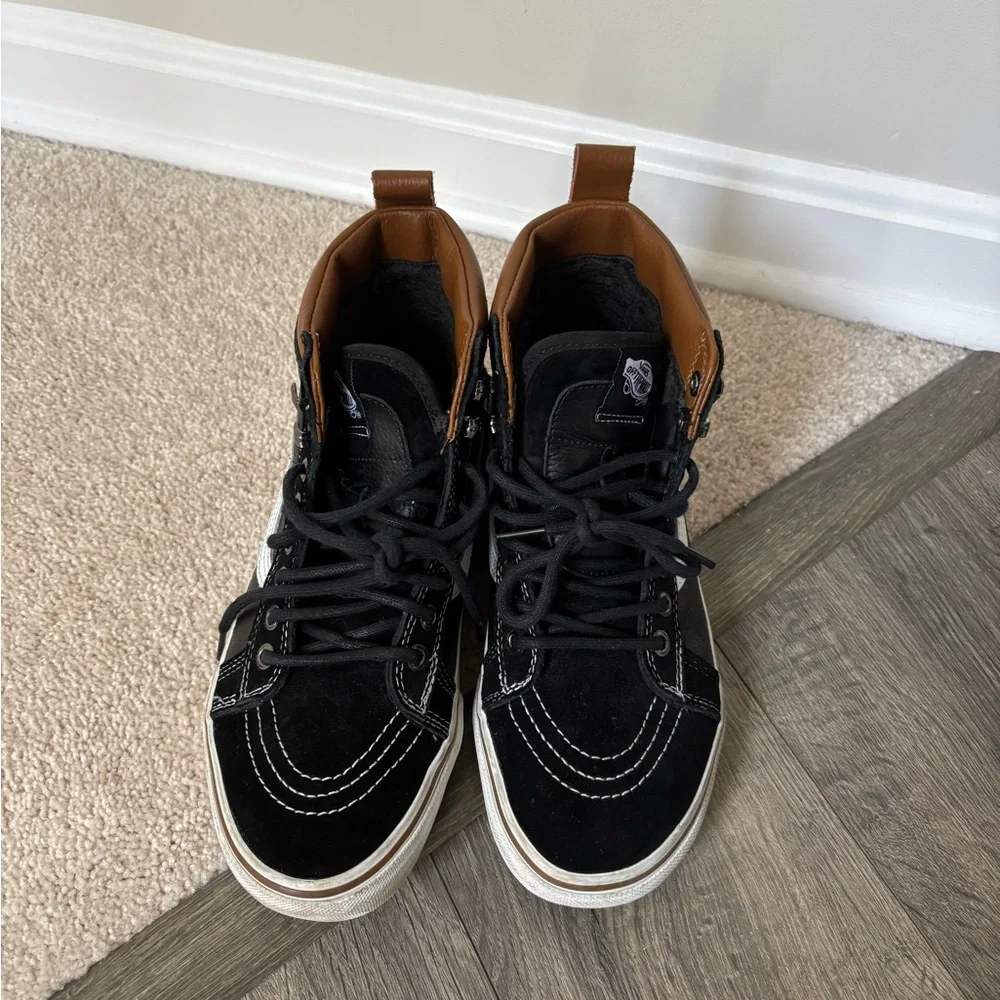 Vans Black and White High-Top Sneakers with Brown Accents - Picture 2 of 7